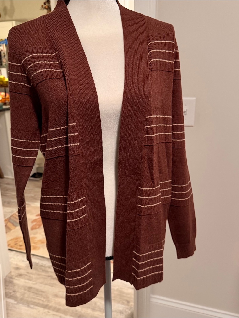 NWOT Women’s Open-Front Brown Stripe Cardigan